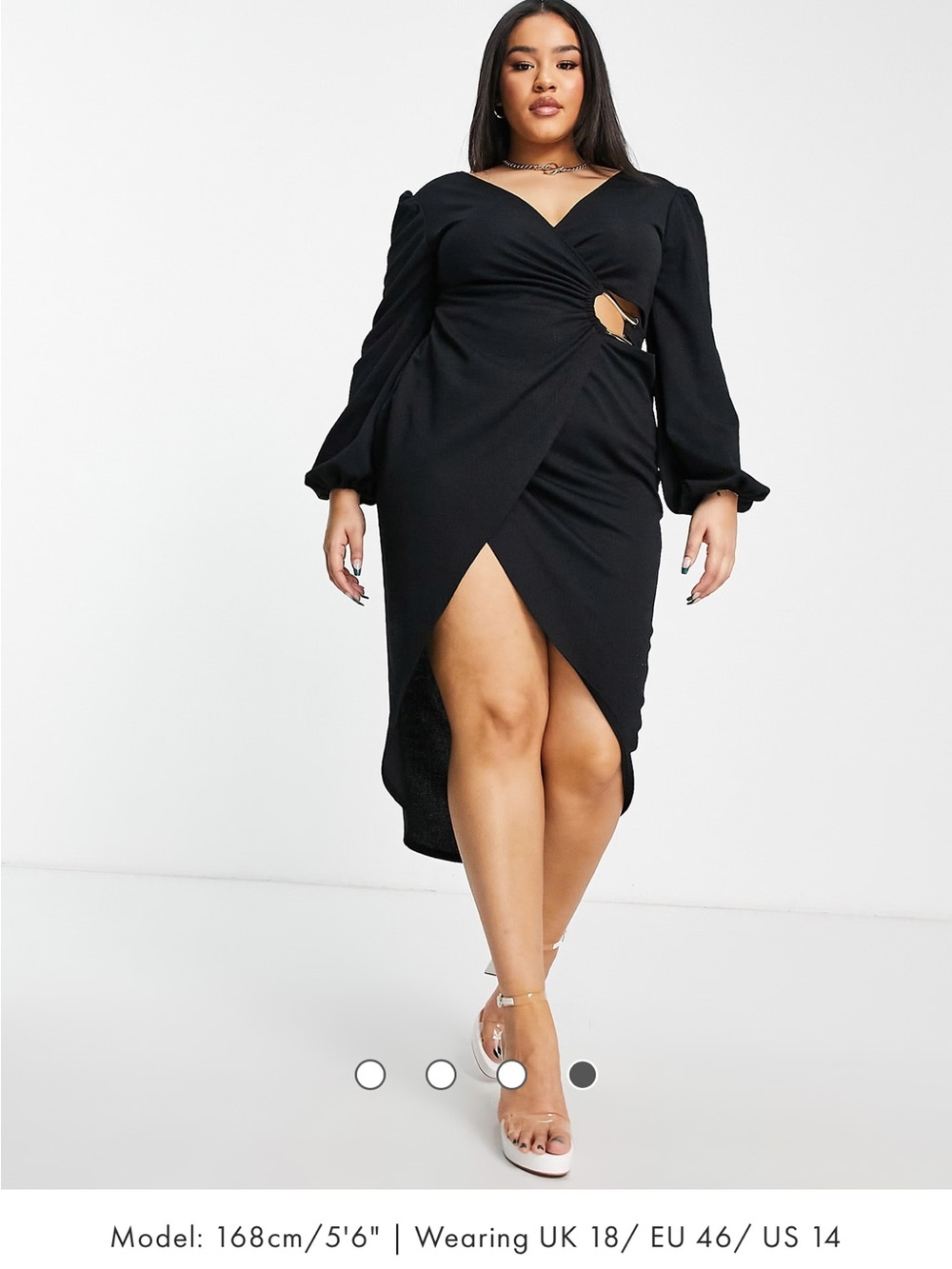 ASOS DESIGN Curve ring wrap long sleeve midi dress in black